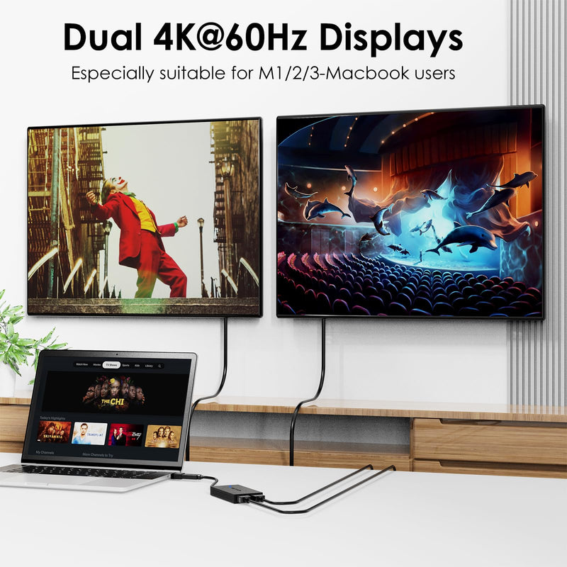 WAVLINK USB 3.0 & USB C to Dual HDMI Adapter 4K 60Hz for Dual Monitor, DisplayLink USB C HDMI Adapter for Apple Mac M1/M2/M3, Windows 10/11, ChromeOS, Android, HarmonyOS (No Linux/iPad/iOS/HDCP)