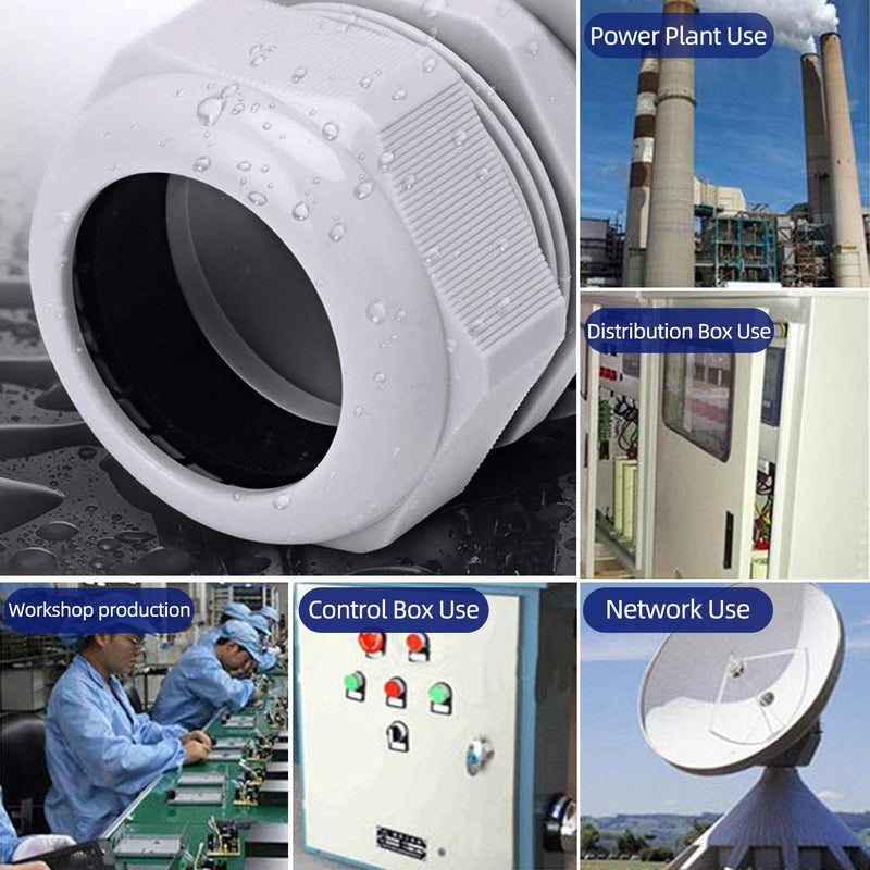 32 pieces cable gland set, ARPDJK adjustable 3-15 mm IP68 cable glands, gray cable gland, waterproof, M12, M16, M20, M25