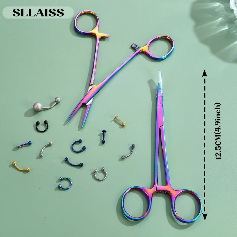 Sllaiss Piercing Ball Screw Piercing Pliers 316L Surgical Steel | Piercing Change Set Stainless Steel for Piercing Jewelery Change Aid Ear Nose Septum for Fishing DIY Craft Pet Care Colorful