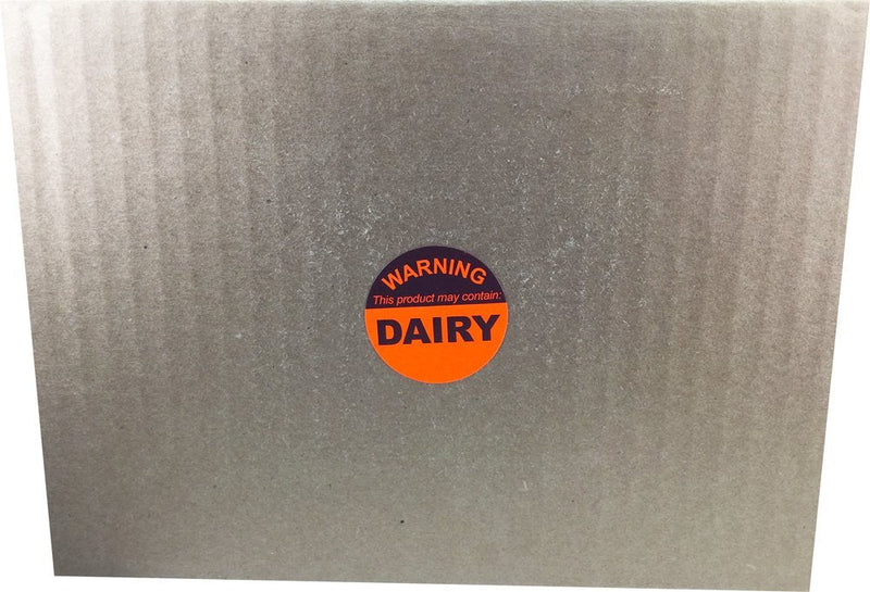 Food Allergy Warning Labels – This Product May Contain Dairy, 1.5 Inch Round Adhesive Stickers, 500 Total Labels Per Roll for Restaurants, Catering, Food Packaging, and Retail – Made in the USA