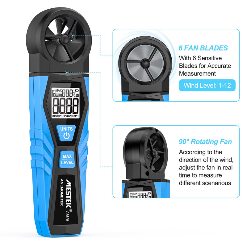 Digital Anemometer Wind Gauge MESTEK Wind Gauge Handheld Wind Speed Air Temperature Max Wind Gauge Measure 1.1~30m/s Wind Speed for Windsurfing Kite Drone Flying Sailing Surfing HVAC CFM