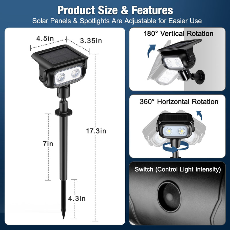 Solar Lights Outdoor, Motion Sensor Outdoor Solar Spotlights Waterproof, Outside Wall Lights, Outdoor Lights Solar Powered for Garden/Patio/Yard/Lawn/Backyard, Warm Yellow Light, 2 Packs Yellow-2 Pack Black