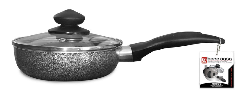 Bene Casa - Black Nonstick Aluminum Frying Pan with Glass Lid (6") - Dishwasher Safe for Easy Cleaning