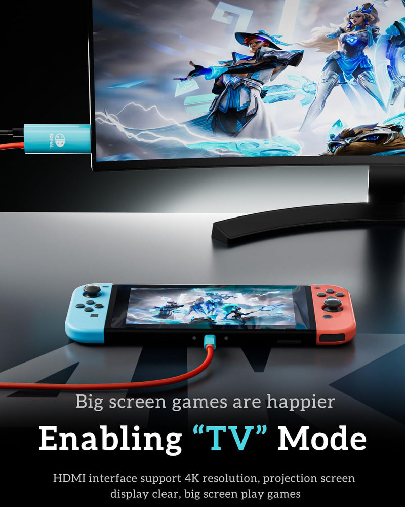 TV Dock HDMI Cable for Switch 2, USB-C to HDMI 2.0 Docking Station Replacement for Nintend0 Switch 2/Switch/OLED, Portable 4K 60Hz Travel Adapter Cord with 100W PD Charging While Playing