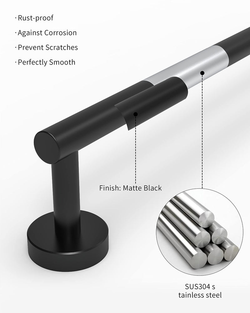 RARXTR Towe Bar for Bathroom Kitchen Hand Towel Holder Dish Cloths Hanger SUS304 Stainless Steel RUSTPROOF Wall Mount (Matte Black 18-inch Center to Center) Matte Black 18 inch(Center to Center)