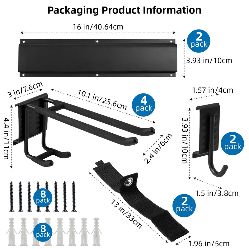 Sinoer Garage Tool Management Wall Rack, Garage Wall Management Storage Rack with 6 Adjustable Metal Hooks, Hanger for Ski Equipment, Garden Tools, Chairs, Brooms, Mops, Rakes, Garden Tools 32 Inch 2 Panel and 6 Hooks