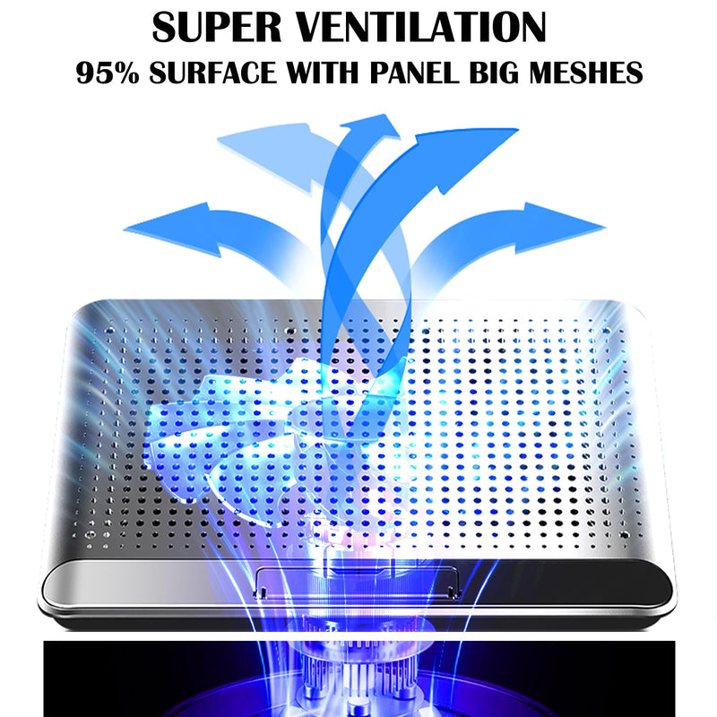 16inch Single Fan Lap Chill Mat - Aluminum Panel Laptop Cooling Pad, Heat Protection Laptop Cooler, Adjustable Foldable Long Stand, Fans Switch with dimmable-Speed, USB-A Connection Laptop Fan Silver Single-fan.
