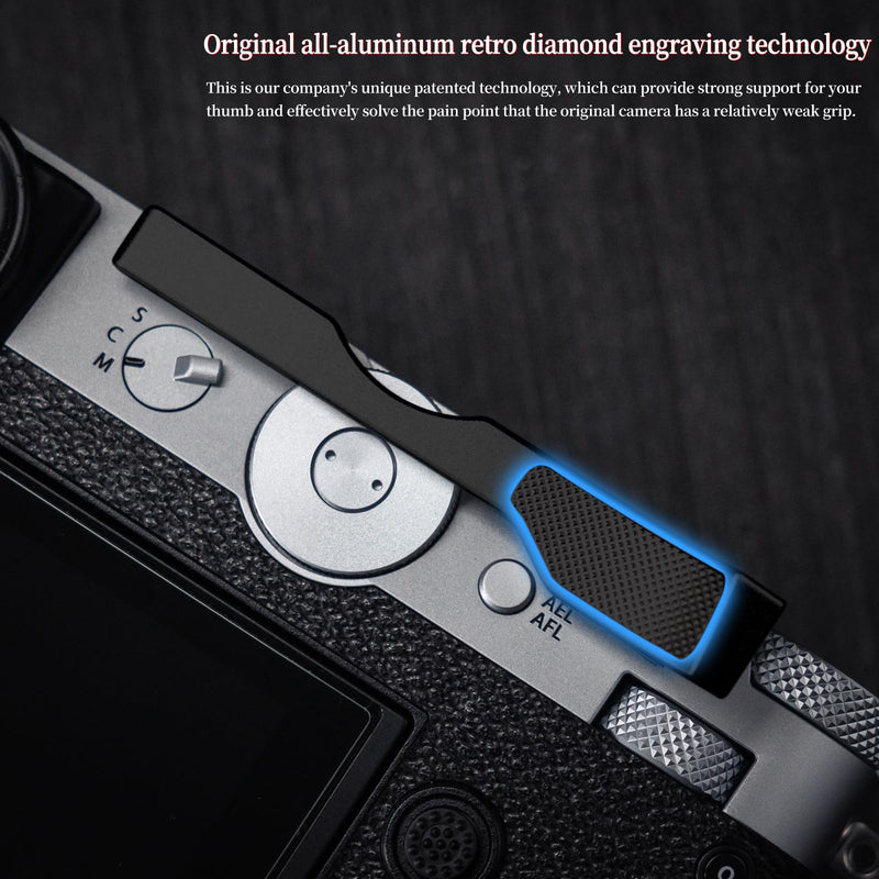 Thumb Up Grip ，Compatible with Fujifilm Fuji GFX100RF Camera, Hot Shoe Thumb Rest Support Grip ，Original All-Aluminum Retro Diamond Engraving Technology | Improves Shooting Stability (Black) Black