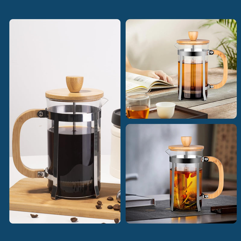 MERMOO YILAN French Press 20oz(600ml) High Borosilicate Glass Portable Coffee Maker with Bamboo lid and handle Easy to Clean Multi-Purpose Coffee & Tea Maker for Home/Office/Camping