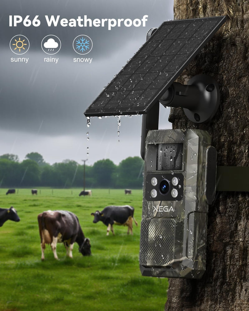 Xega 4G LTE Cellular Trail Camera with Livestreaming, No WiFi Game Camera with Built-in SIM Card, Motion Activated, 7800mAh Battery, Color Night Vision No Glow 950nm IR LEDs, IP66 Weatherproof