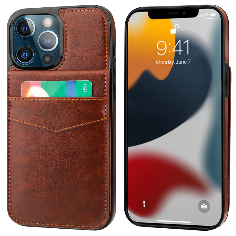KIHUWEY Compatible with iPhone 13 Pro Max Case Wallet with Credit Card Holder, Premium Leather Magnetic Clasp Kickstand Heavy Duty Protective Cover for iPhone 13 Pro Max 6.7 Inch(Brown) Brown