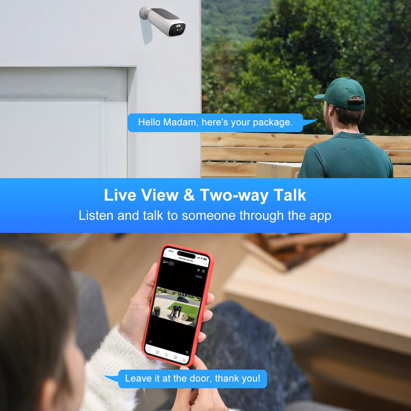 2K Solar Camera Outdoor Wireless, 5/2.4Ghz WiFi Cameras for Home Security, AI Motion Detection, Color Night Vision, Two-Way Audio, Waterproof, Work with Alexa/Google Home, No Monthly Fee(2 Camera) 2-Cam (built-in solar panel