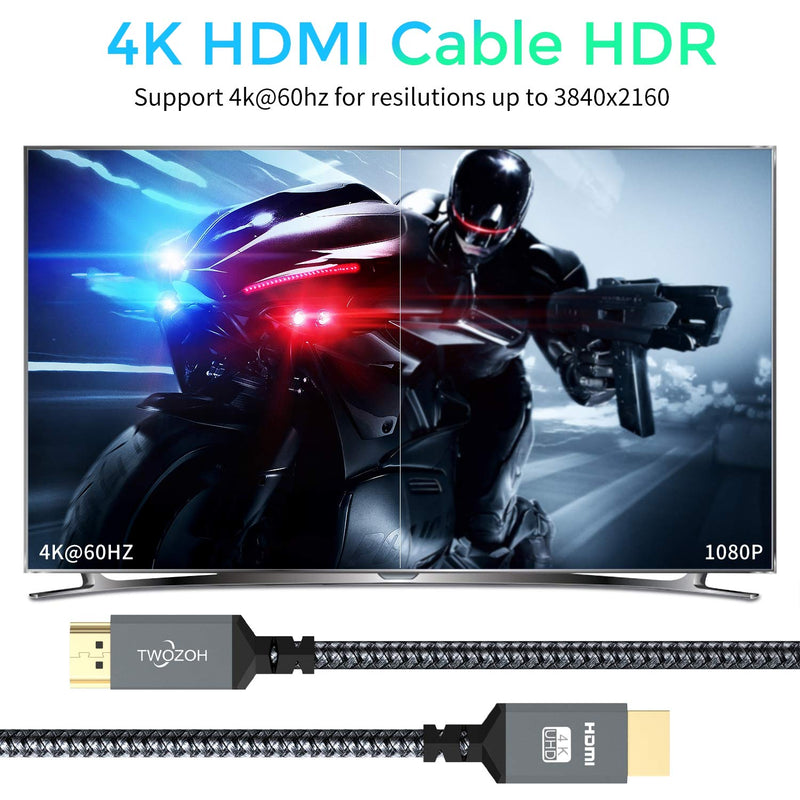 Twozoh 4K HDMI Cable 1M, High Speed 60HZ 18Gbps Braided HDMI to HDMI 2.0 Cable Compatible with PS5, PS3, PS4, PC, Projector, 4K UHD TV/HDTV, Xbox Braided HDMI 1 piece