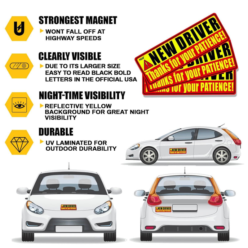 PSLER 3 Pcs New Driver Magnet for Car - Student Driver Car Magnet Funny Be Patient Student Driver Magnet Safety Warning Rookie Driver Car Bumper Magnets New Driver Teen Boys Girls Gifts