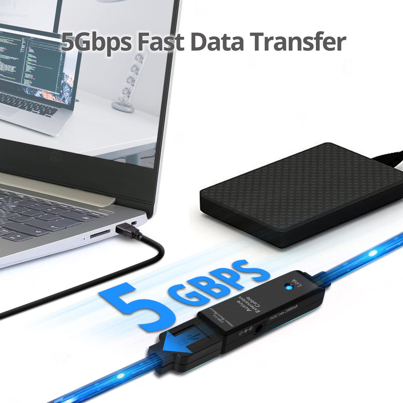 SIIG USB 3.0 Active Repeater Cable 33 Feet, USB Extension Cable for USB Flash Drive, Hard Drive, VR, Printer, Camera (JU-CB0611-S1) 10 Meters