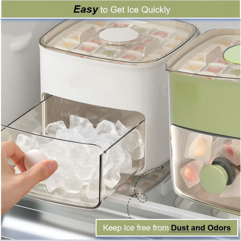 Ice Cube Tray with Lid & Bin Ice Maker for Freezer Ice Trays Ice Container- Ice Molds for Whiskey, Cocktail, Coffee Drinks, Beer with Ice Tongs Kitchen Gadgets Tools (Green) Green