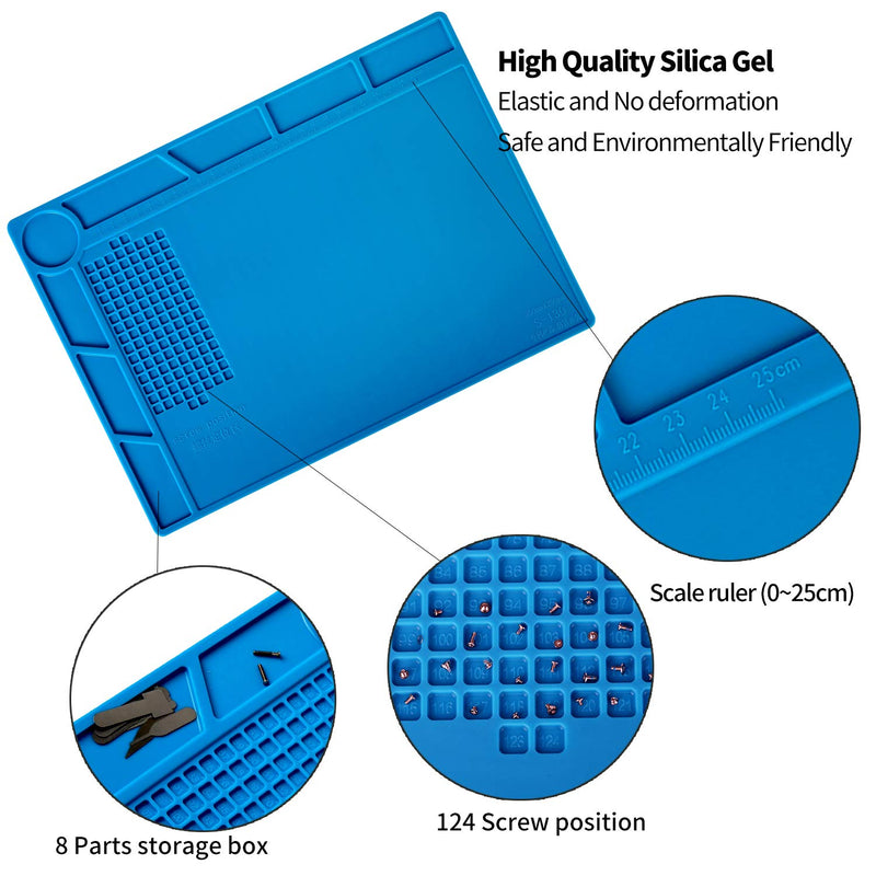 Kaisi S-130 Insulation Silicone Soldering Mat Repair Mat, Heat Resistant Silicone Work Mat 932°F with Scale Ruler and Screw Position for Soldering, CellPhone Electronics Repair, Size: 13.8 x 9.8 inch