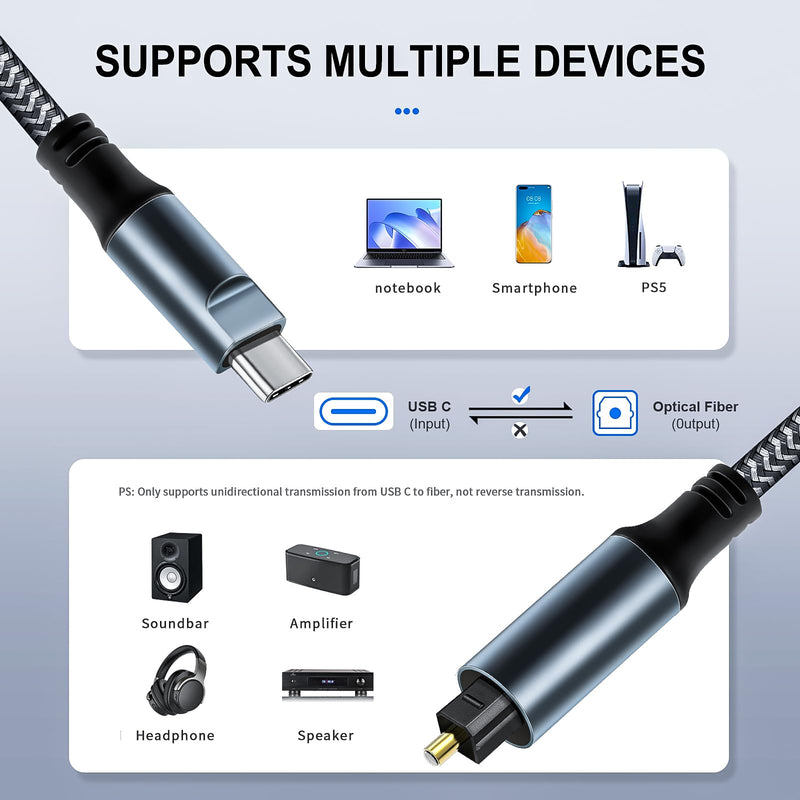 Kumiho Braided USB C to Optical Audio Cable 3Ft USB C to Toslink Optical Cable with Gold-Plated Connector for TV/Soundbar, Sony PS5,Speakers & Home Theater Systems