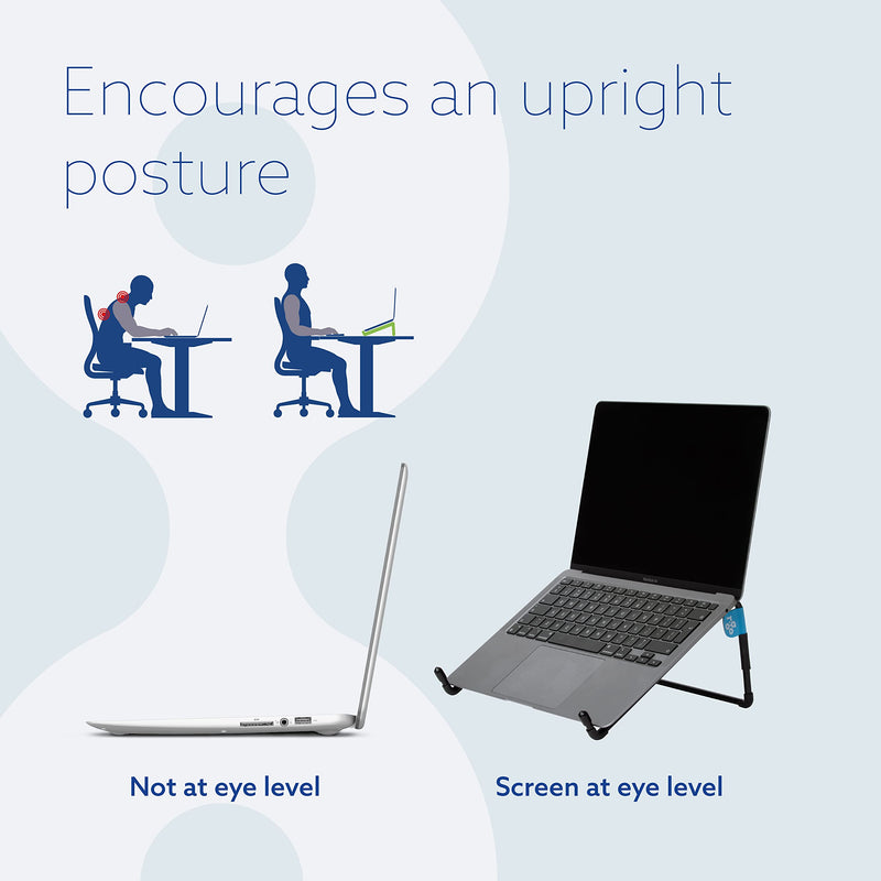 R-Go Steel Travel Laptop Stand - Portable Steel Laptop Holder, Ventilated Notebook Stand for MacBook Pro Air, Lenovo, Dell, HP, 10-22” Laptops/Tablets - Black