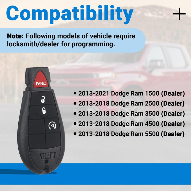 Key Fob Replacement Compatible with 2013-2021 Dodge Ram 1500 2013-2018 Ram 2500 3500 4500 5500 Keyless Entry Remote GQ4-53T (2-Pack)