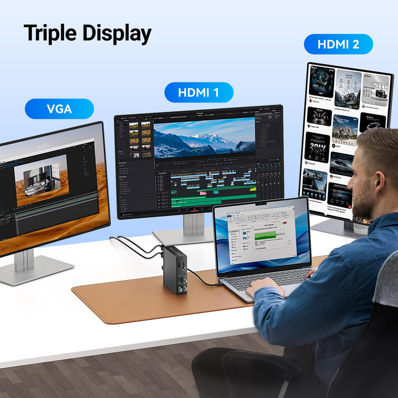 ACASIS USB C Docking Station Dual Monitor,16-in-1 Laptpop Docking Station with 2* HDMI,VGA,2.5G Ethernet,SD/TF,10Gbps USB-C 3.1,3.5mm Audio,PD100W,USBC Hub for MacBook/Dell/Lenovo/HP/ThinkPad (Black) Black