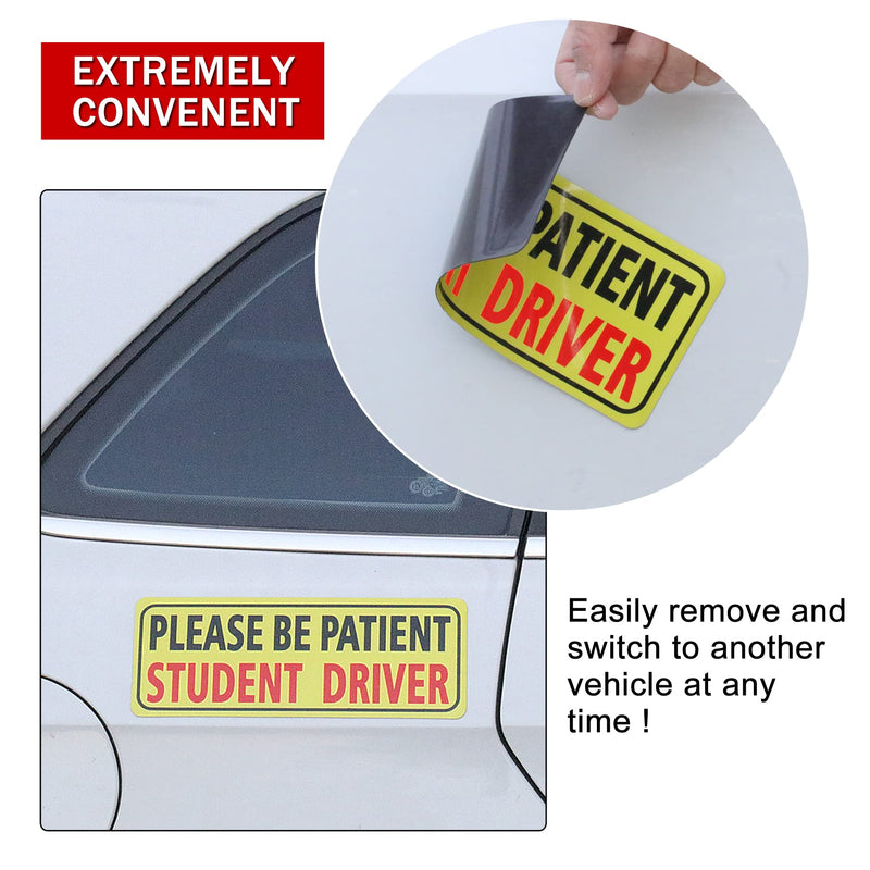 JUSTTOP 3pcs Magnet for Car, Please Be Patient Student Driver, New Drivers Sticker Safety Warning, Magnetic Reflective Rookie Driver Bumper Sticker (Black&Red) Black&red-magnetic Stickers