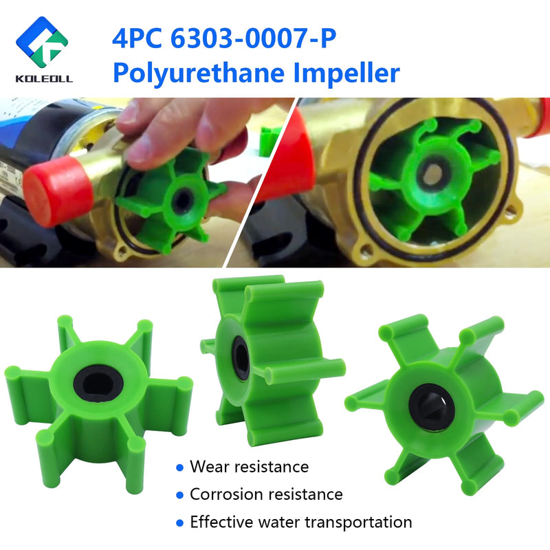 4PC 6303-0007-P Polyurethane Impeller with O-Ring Kit & Lubrication Replacement | Compatible with Jabsco Fits Some Wakeboard & Ski Boat Ballast Pumps
