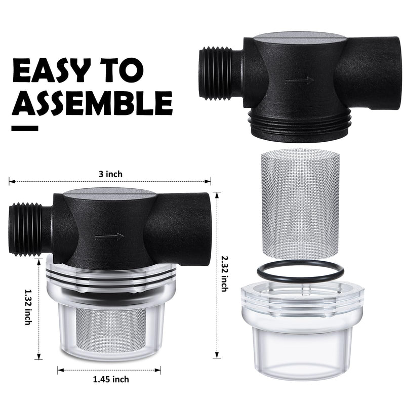 Water Pump Strainer Filter Set Include Twist On Pipe Strainer and Extra 50 Mesh Stainless Steel Filter Screen, RV Replacement 1/2 Sediment Filter Compatible with WFCO Pumps