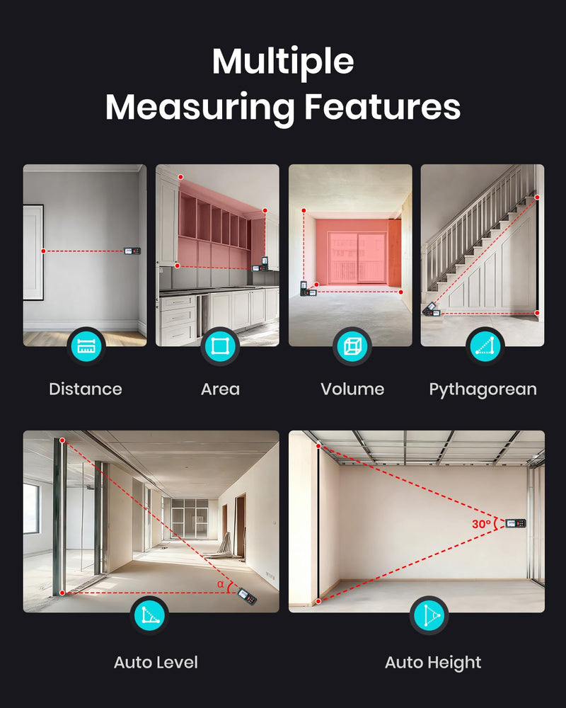 Laser Measure Device, MiLESEEY 393ft Digital Laser Tape Measure with Upgrade Electronic Angle Sensor, 2mm Accuracy, Area Measurement,Volume and Pythagoras, 2" LCD Backlit,Mute, Battery Included
