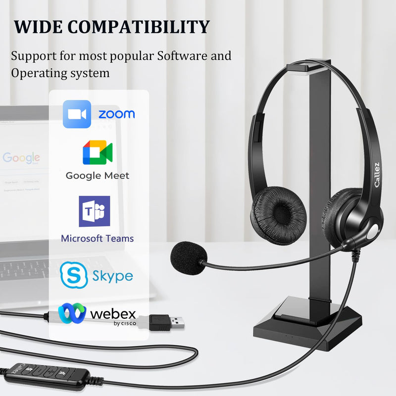 Callez USB Headset with Microphone for PC Ultra Comfort USB Headphone with Noise-Cancelling Microphone for Laptop Computer Mac Business Skype Webinar Office Remote Work Gray