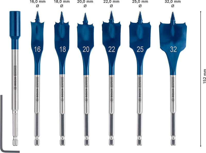 Bosch Accessories 7x Expert SelfCut Speed flat milling drill set (for soft wood, coarse chipboard, Ø 16-32 mm, impact drill accessories) New version