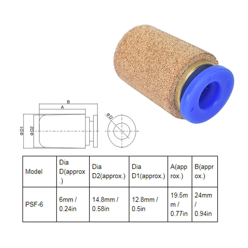 Pack of 5 Air Pneumatic Silencers, Exhaust Silencers, Noise Filter, Reducer Hardware, PSF6 Pneumatic Exhaust Silencer