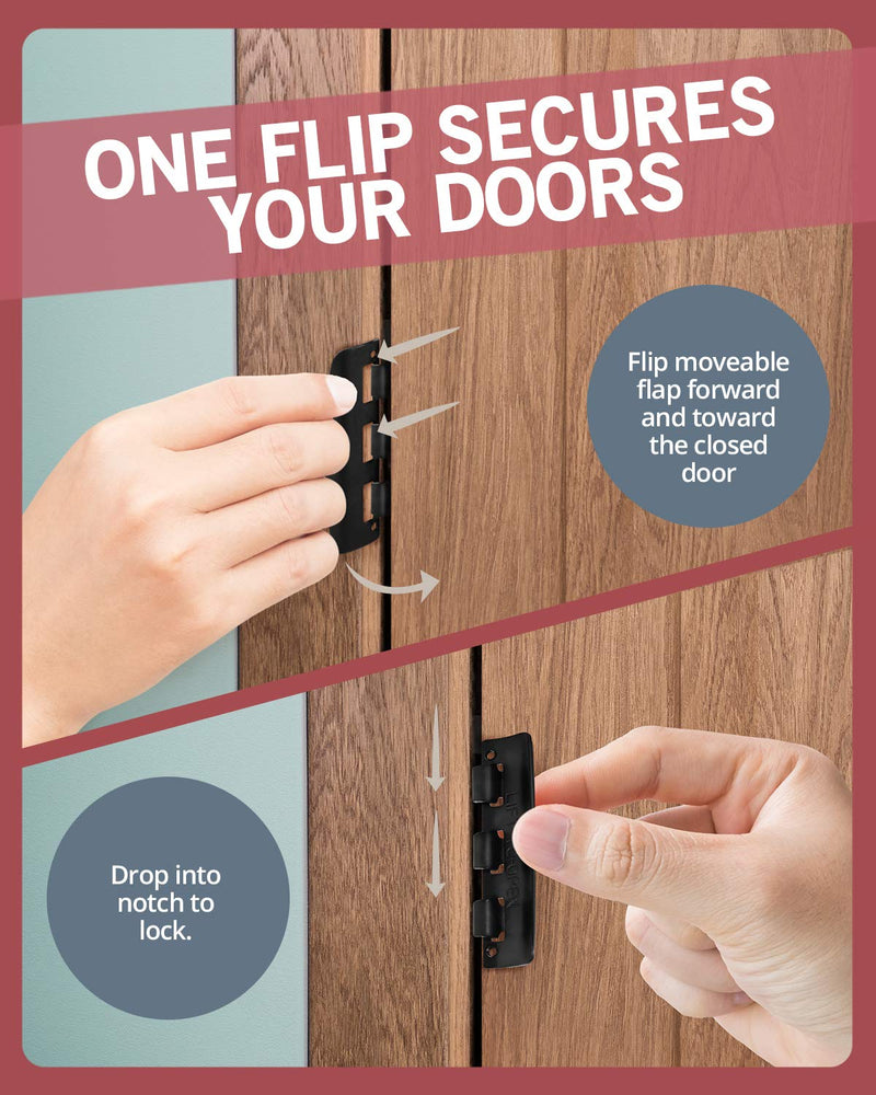 Jack N’ Drill Flip Action Door Lock (6 Pack)- Reversible Privacy Door Locks with Anti Lockout Screw for Child Proofing and Home Defense, Easy to Install and Durable Lock for Interior Swing-in Doors Black