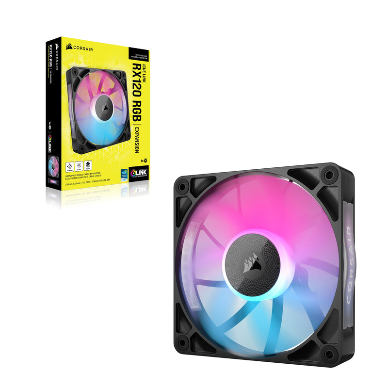 CORSAIR iCUE LINK RX120 RGB 120mm PWM Fan - Magnetic Dome Bearing - Single Fan - Black 1 x 120mm