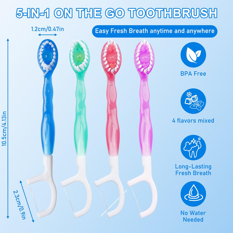 Pack of 26 Travel Toothbrushes, 5 in 1 Disposable Toothbrushes Mini with Dental Floss, Mini Toothbrush Set, Travel Toothbrush, Travel Toothbrush for On the Go Camping Travel Children Adults