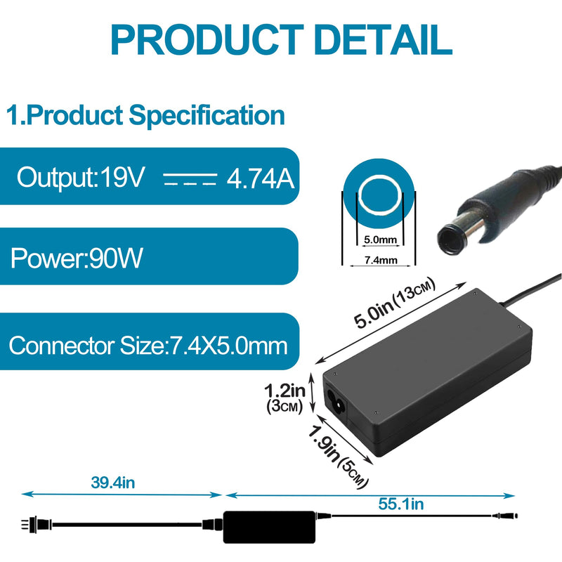 90W 65W Ac Adapter for HP All in One Desktop Computer Power Cord-for HP All in One Computer 20" 22" 24" 27" 22-DD 24-CR 24-DP DF 27-CR 22-DD0224 24-CR0042 27-CR0082