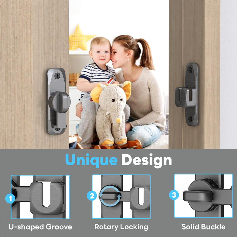 Barn Door Lock, 90/180 Degree Flip Door Locks, Protect Privacy Sliding Gate Latch for Garden, Bathroom, Fence, Outdoor, Shed (Grey-2 pcs) Grey-2 pcs