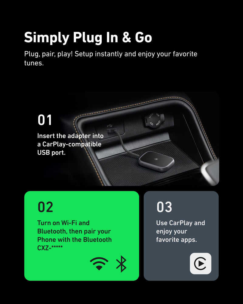 Wireless Carplay Adapter, 2 in 1 CarPlay Wireless Adapter & Android Auto Wireless Adapter, 2024 Upgraded Auto-Connect & Low Latency Wireless Car Play Dongle for Apple iPhone IOS10+ & Android 10+