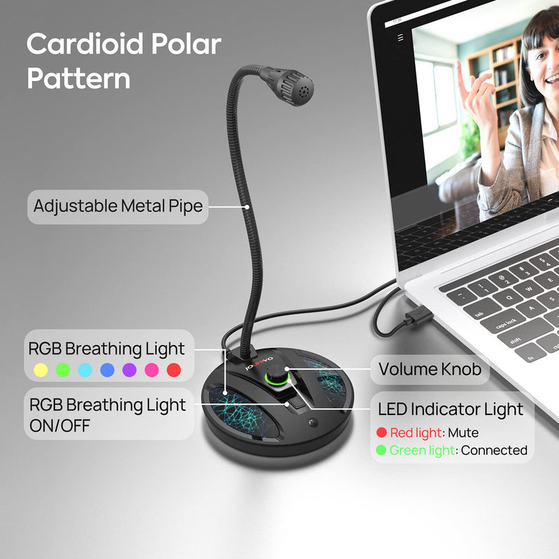 JOUNIVO USB Recording Microphone, Computer PC Podcast Condenser Cardioid Mic with Mute Button & LED Indicator for Laptop, Mac, PS4 - Vocal, Podcasting, Skype, YouTube, Streaming (JV603PRO) JV-603PRO