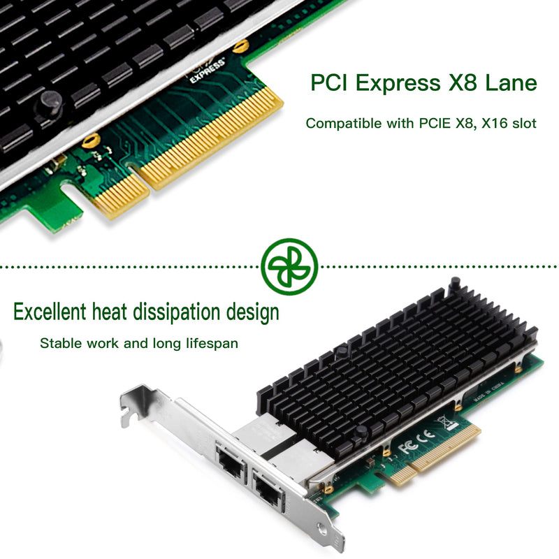 10G Network Card with Intel X540 Chip, 10GB PCI-E NIC Compare to Intel X540-T2, Dual RJ45 Port PCI Express X8 Ethernet Adapter Support Windows/Windows Server/Linux/Freebsd/VMware ESXi 6.Intel X540 (2xRJ45)
