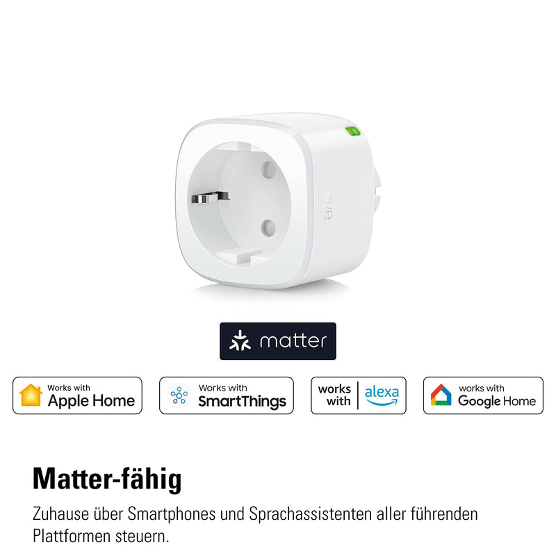 Eve Energy (Matter) – Smart socket, Matter & Thread, TÜV certified, Stiftung Warentest: good, works with Apple Home, Alexa, Google Home, SmartThings, Thread Border Router required Eve Energy (Matter) Single