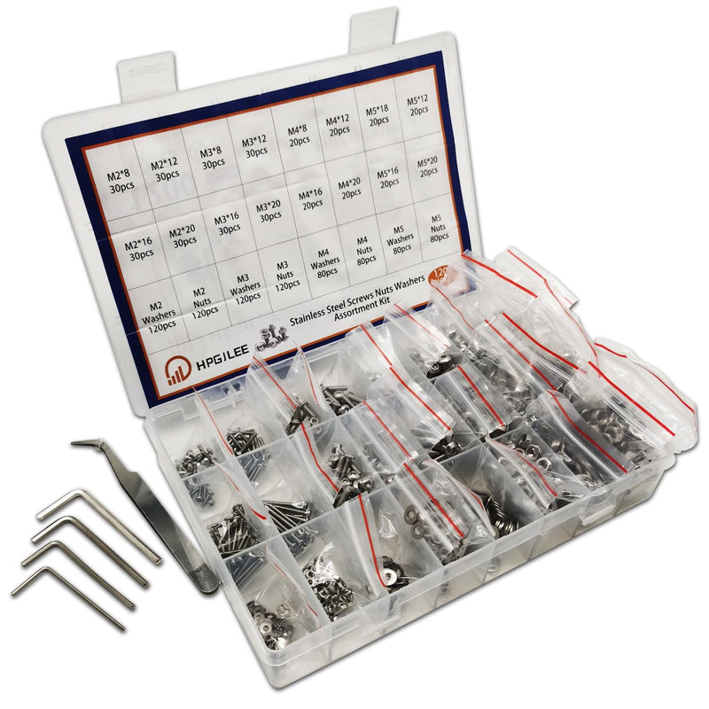 1200 PCS Nuts and Bolts Assortment Kit, Metric M2 M3 M4 M5 Machine Screws, Stainless Steel 304 Hex Socket Head Cap Bolts and Nuts Kit.