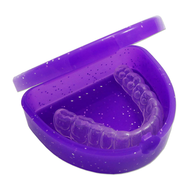 2 x Slim Orthodontic Case - Box for Braces, Whitening Splints, Dentures & More (Glitter Pink & Glitter Purple)