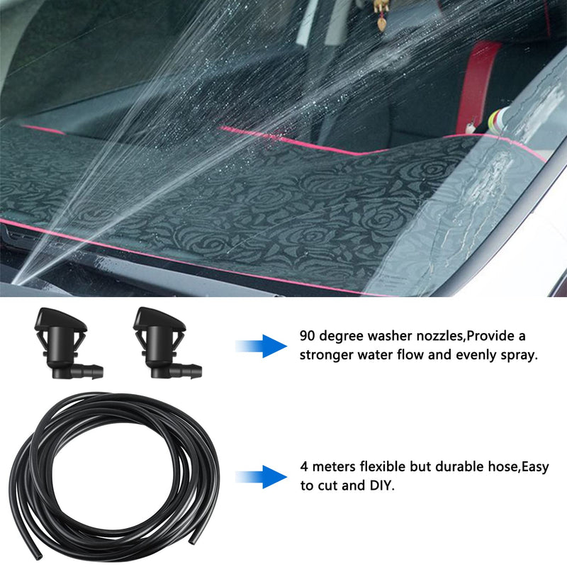 Windshield Washer Nozzles Hose Kit Compatible with Grand Cherokee Include 2 pcs Sprayer Nozzle&Gasket,4M Fluid Hose,12 pcs Hose Connectors,10 pcs Hood Retainers,1 Tool (90 degree washer nozzles) 90 degree washer nozzles