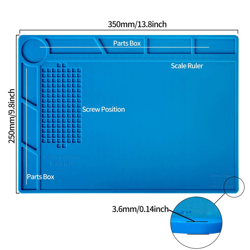 Kaisi S-130 Insulation Silicone Soldering Mat Repair Mat, Heat Resistant Silicone Work Mat 932°F with Scale Ruler and Screw Position for Soldering, CellPhone Electronics Repair, Size: 13.8 x 9.8 inch