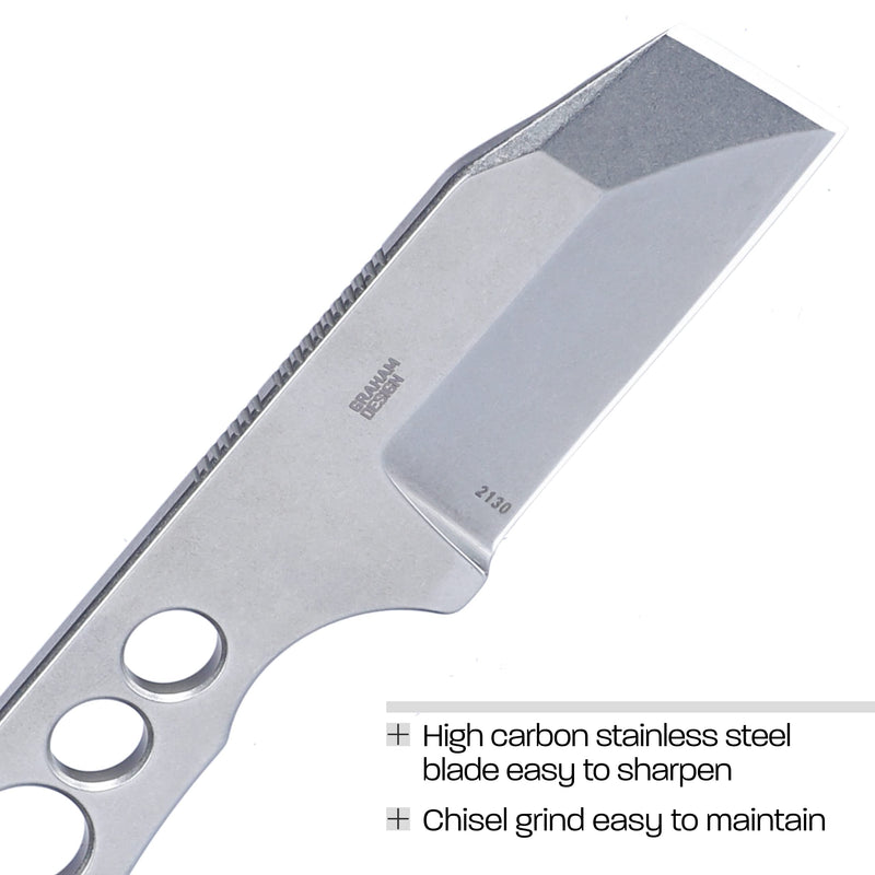 CRKT Razel Chisel Fixed Blade Knife: Everyday Carry Plain Edge, Stainless Steel Chisel Bevel w/Pocket Carry Sheath 2130,Silver