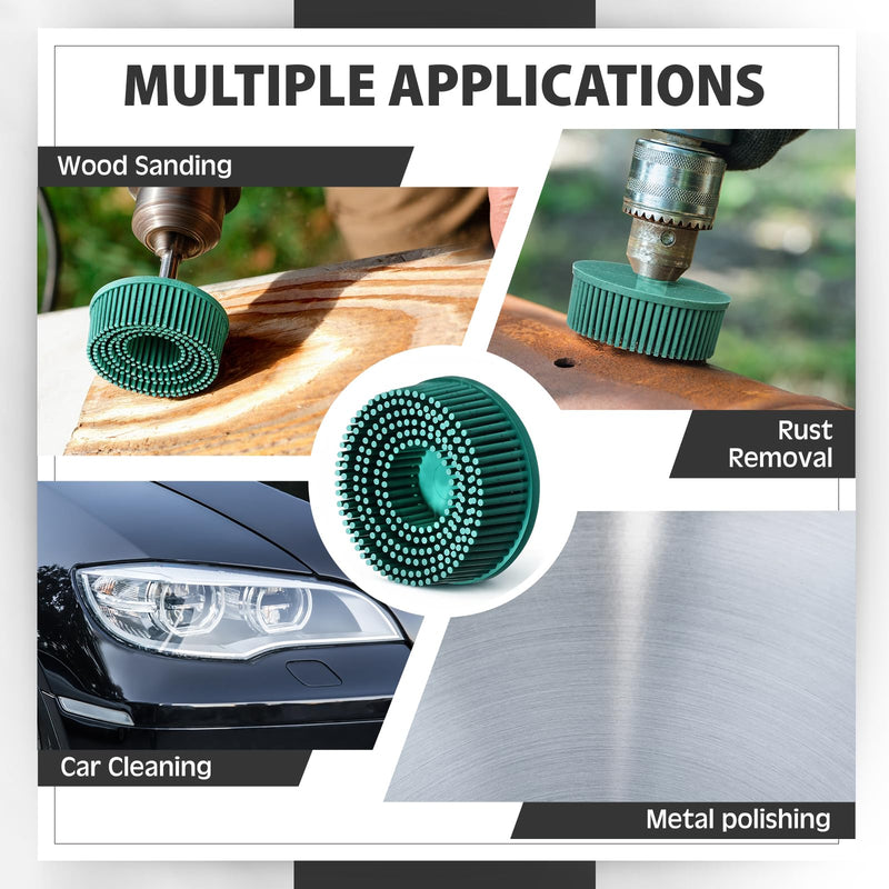 Hicarer 10 Pcs 2 Inch Bristle Discs Grit 50# Abrasive Bristle Disks Green Coating Removal Discs for Metal Grit 50#