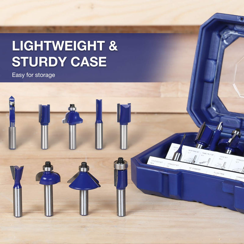 WORKPRO 15 pcs. Milling cutter set, shaft 8mm, router accessories for wood with storage case