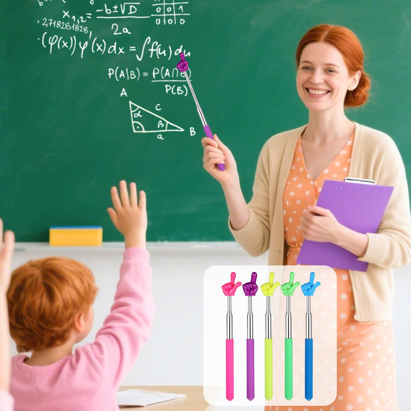 5 Pcs Telescopic Teachers Pointer, Retractable Finger Pointer Sticks Extendable Hand Pointers Stick for Elementary School Kindergarten and Teacher Supplies Interactive Learning (5 Colors)