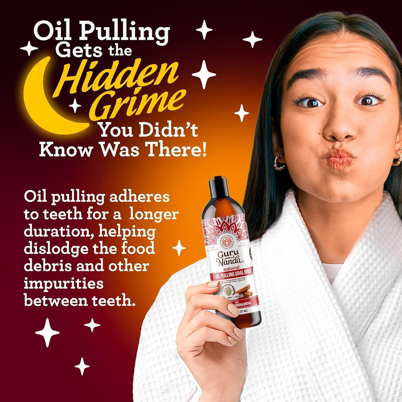 GuruNanda Cinnamon Oil Pulling Mouthwash, Promotes Calmness, with Neem & Ashwagandha for Fresh Breath & Happy Gums, Alcohol-Free, with Toothbrush & Tongue Scraper, 8 Oz (Pack of 2) 8 Fl Oz (Pack of 2)